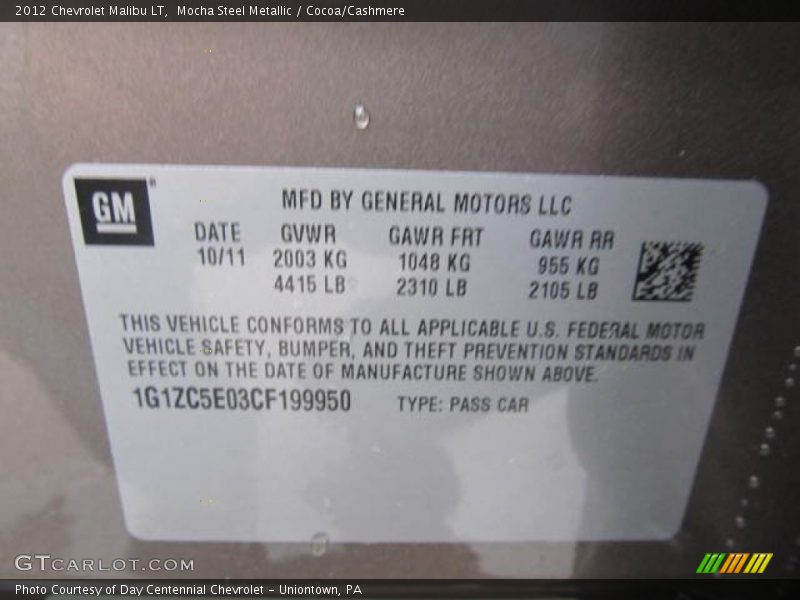Mocha Steel Metallic / Cocoa/Cashmere 2012 Chevrolet Malibu LT