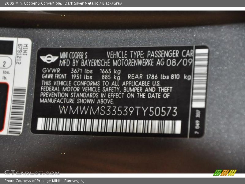 Dark Silver Metallic / Black/Grey 2009 Mini Cooper S Convertible