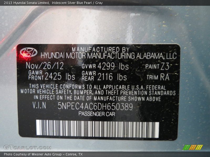 Iridescent Silver Blue Pearl / Gray 2013 Hyundai Sonata Limited