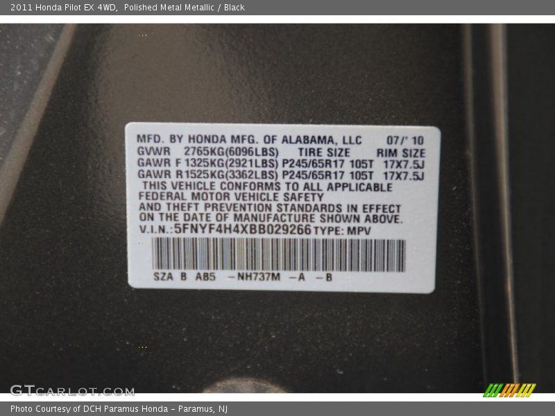 Polished Metal Metallic / Black 2011 Honda Pilot EX 4WD