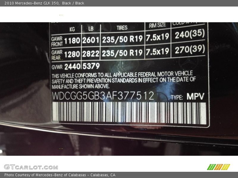 Black / Black 2010 Mercedes-Benz GLK 350