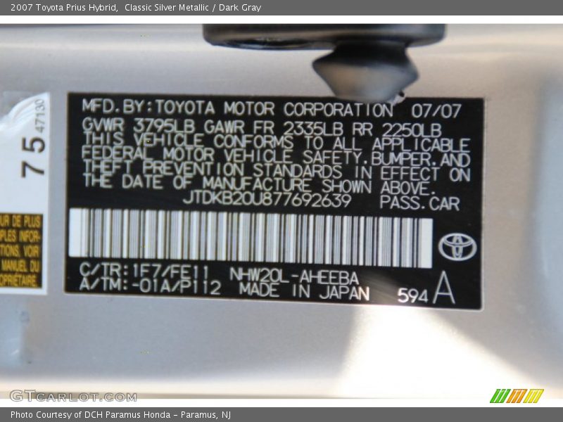 Classic Silver Metallic / Dark Gray 2007 Toyota Prius Hybrid