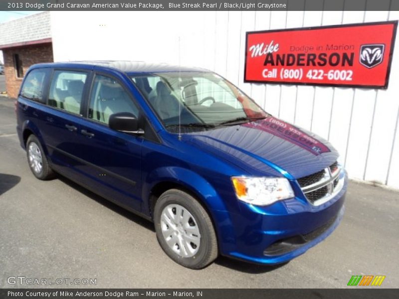 Blue Streak Pearl / Black/Light Graystone 2013 Dodge Grand Caravan American Value Package
