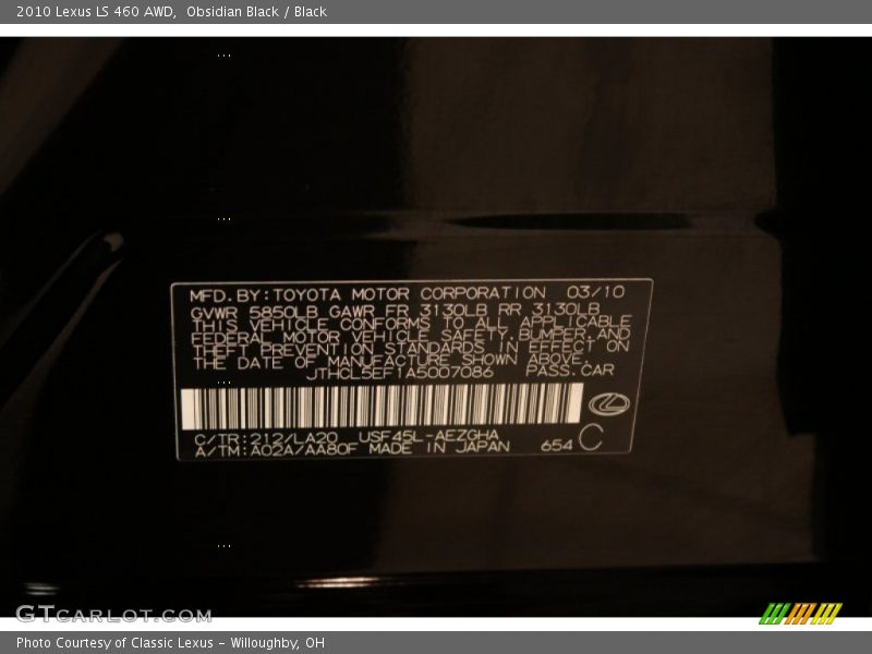 Obsidian Black / Black 2010 Lexus LS 460 AWD