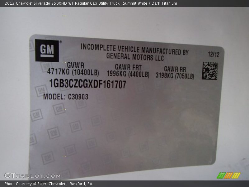 Summit White / Dark Titanium 2013 Chevrolet Silverado 3500HD WT Regular Cab Utility Truck