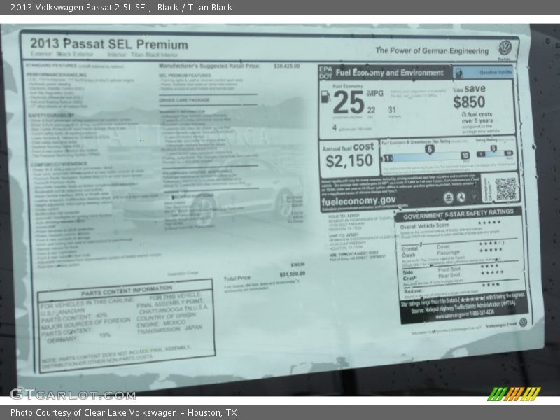 Black / Titan Black 2013 Volkswagen Passat 2.5L SEL