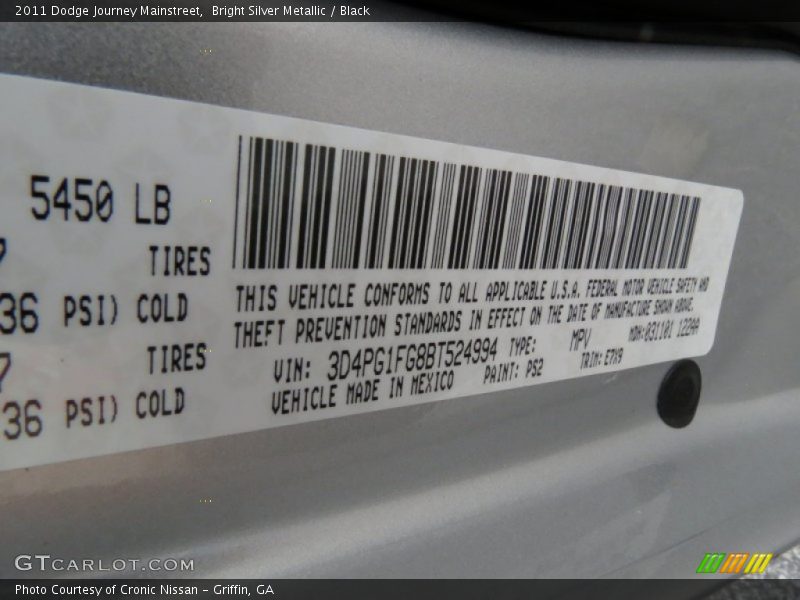 Bright Silver Metallic / Black 2011 Dodge Journey Mainstreet