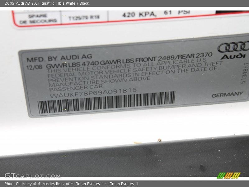Ibis White / Black 2009 Audi A3 2.0T quattro