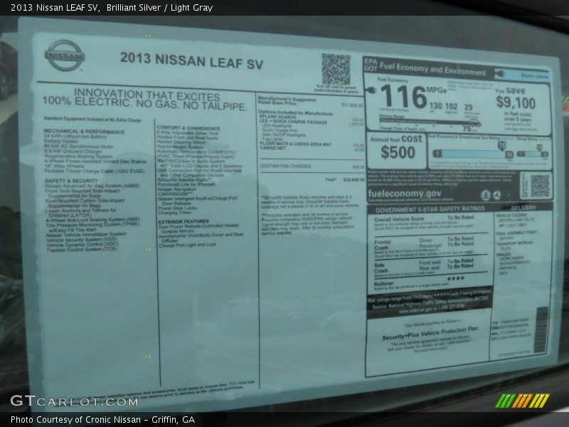  2013 LEAF SV Window Sticker