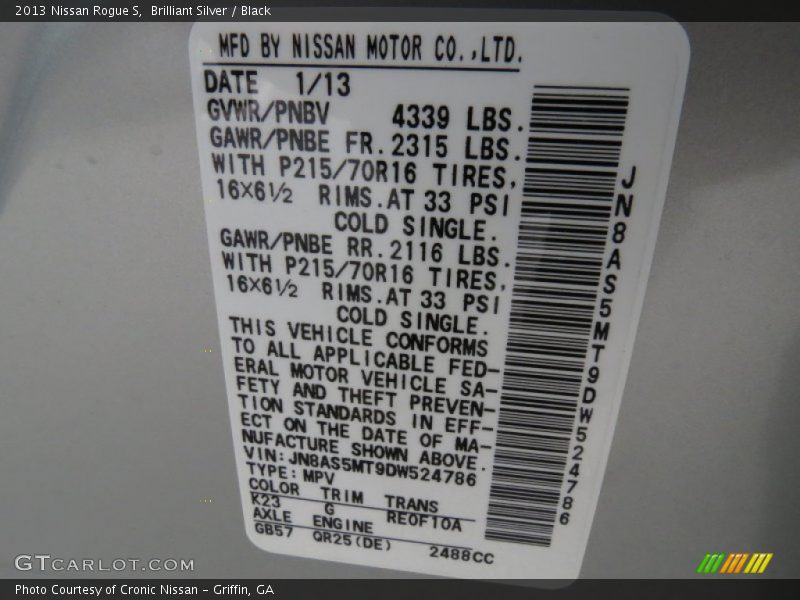 Brilliant Silver / Black 2013 Nissan Rogue S
