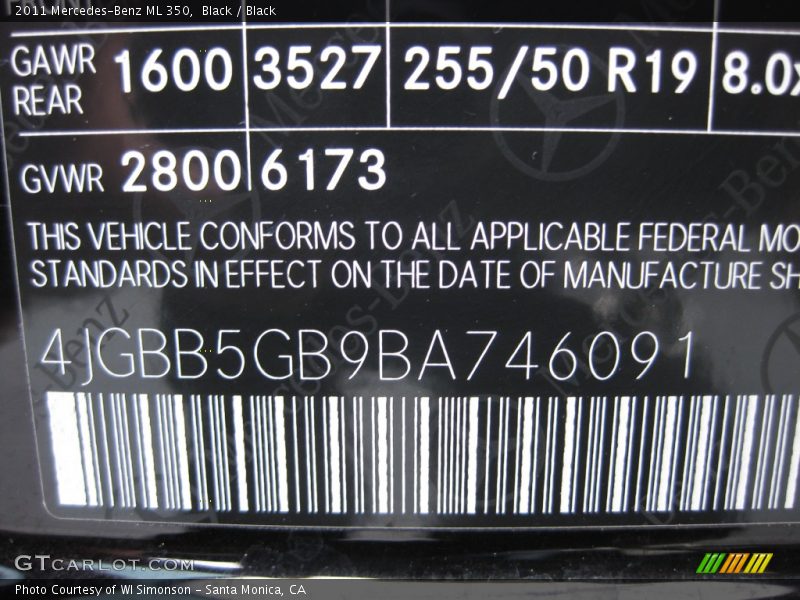 Black / Black 2011 Mercedes-Benz ML 350