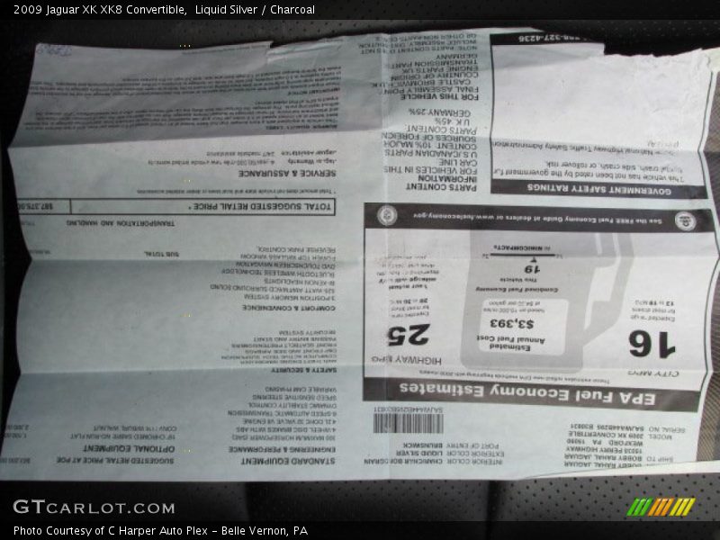  2009 XK XK8 Convertible Window Sticker