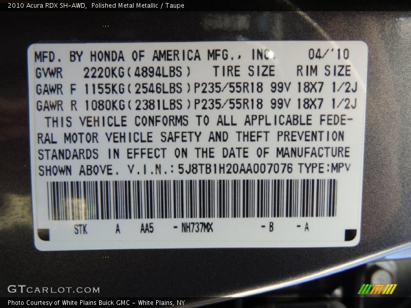 Polished Metal Metallic / Taupe 2010 Acura RDX SH-AWD