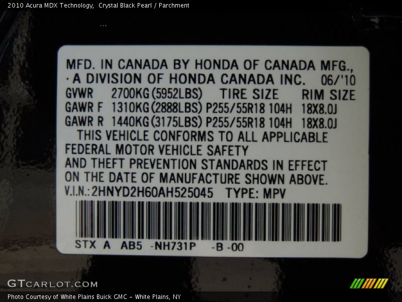 Crystal Black Pearl / Parchment 2010 Acura MDX Technology