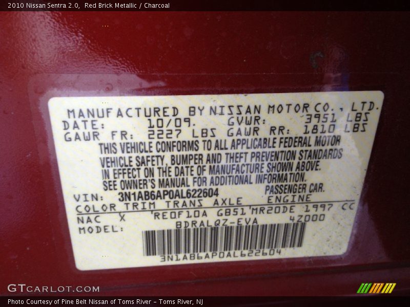 Red Brick Metallic / Charcoal 2010 Nissan Sentra 2.0