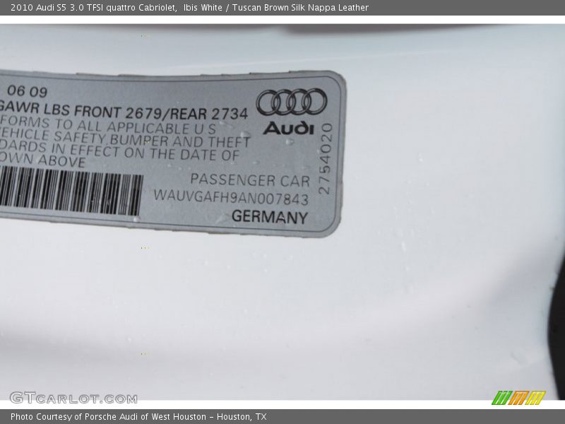 Ibis White / Tuscan Brown Silk Nappa Leather 2010 Audi S5 3.0 TFSI quattro Cabriolet