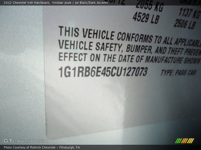 Viridian Joule / Jet Black/Dark Accents 2012 Chevrolet Volt Hatchback