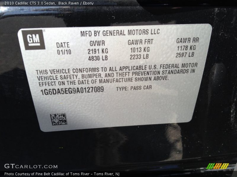 Black Raven / Ebony 2010 Cadillac CTS 3.0 Sedan