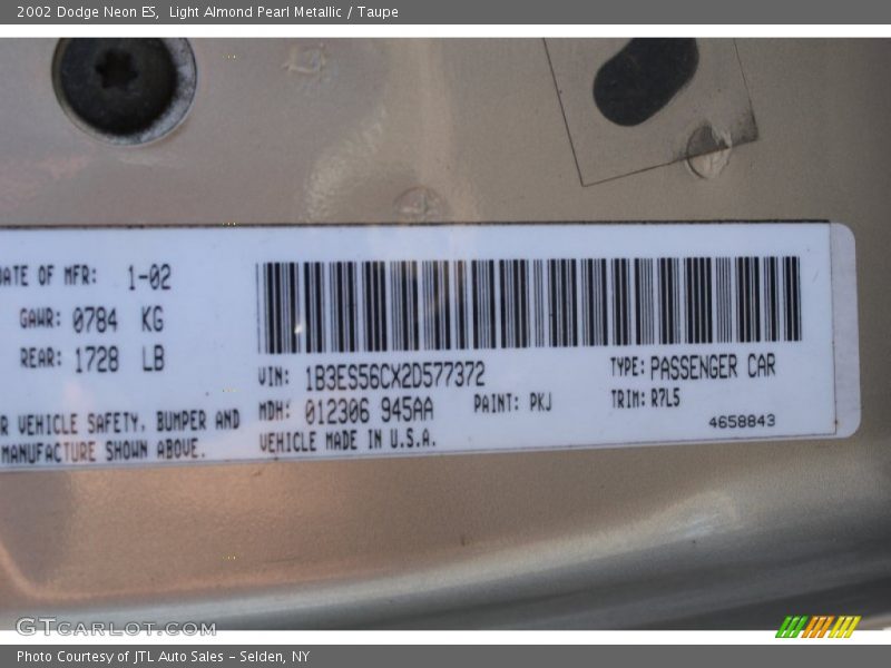 Light Almond Pearl Metallic / Taupe 2002 Dodge Neon ES