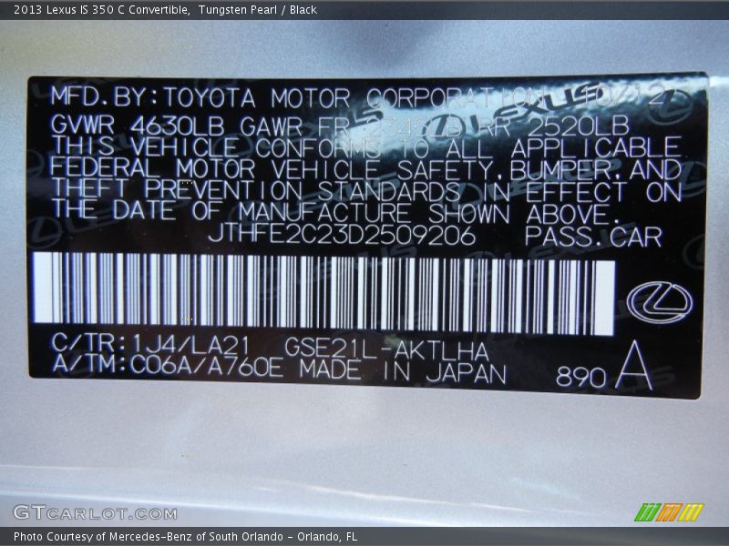 2013 IS 350 C Convertible Tungsten Pearl Color Code 1J4