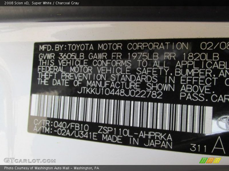 Super White / Charcoal Gray 2008 Scion xD