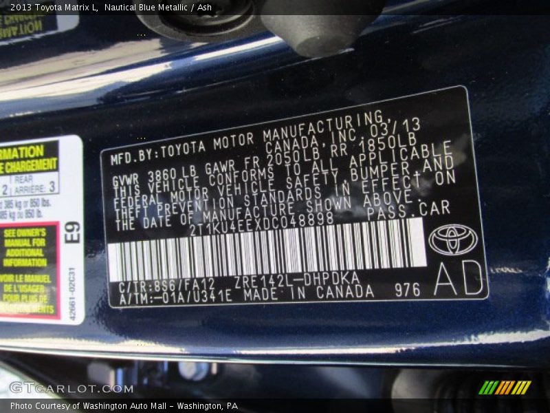 Nautical Blue Metallic / Ash 2013 Toyota Matrix L