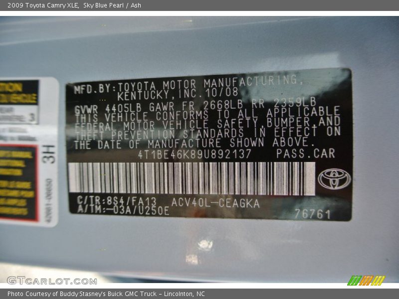 Sky Blue Pearl / Ash 2009 Toyota Camry XLE