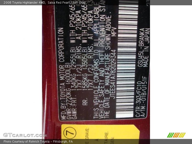 Salsa Red Pearl / Ash Gray 2008 Toyota Highlander 4WD