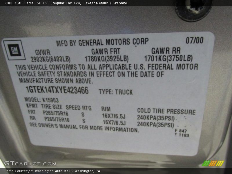 Pewter Metallic / Graphite 2000 GMC Sierra 1500 SLE Regular Cab 4x4