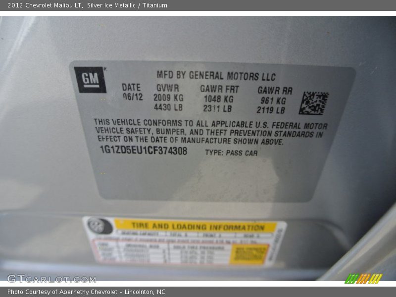 Silver Ice Metallic / Titanium 2012 Chevrolet Malibu LT