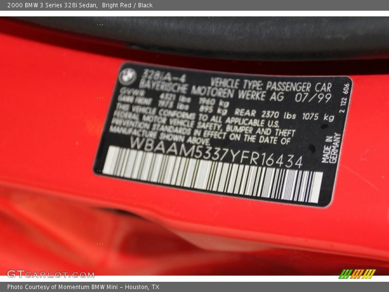 Bright Red / Black 2000 BMW 3 Series 328i Sedan