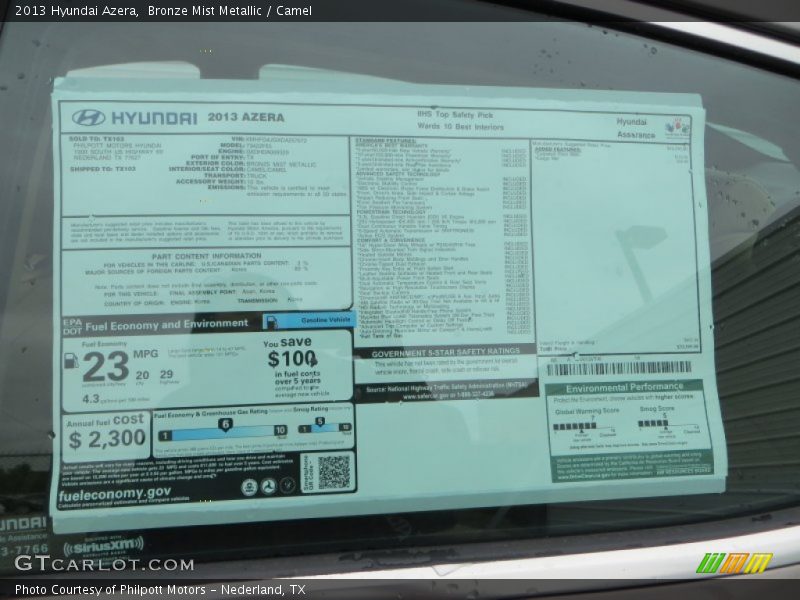 Bronze Mist Metallic / Camel 2013 Hyundai Azera