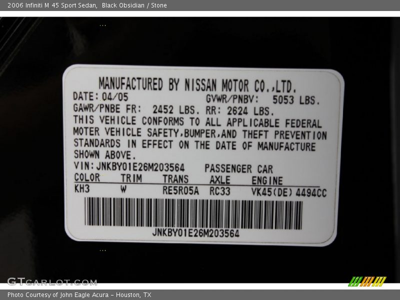 Black Obsidian / Stone 2006 Infiniti M 45 Sport Sedan