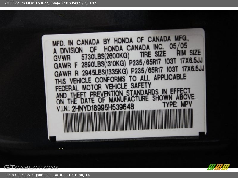 Sage Brush Pearl / Quartz 2005 Acura MDX Touring