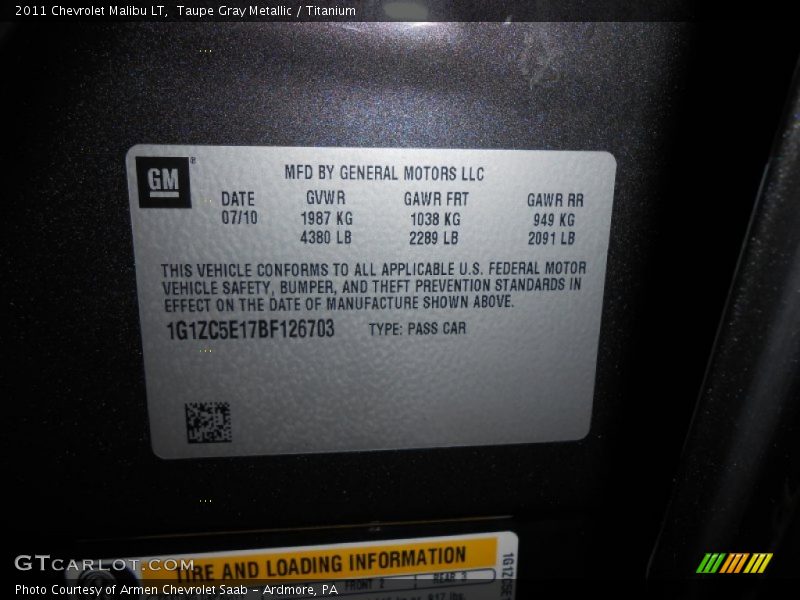 Taupe Gray Metallic / Titanium 2011 Chevrolet Malibu LT