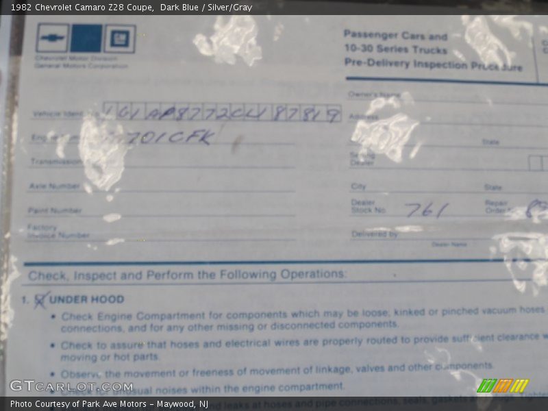 Dark Blue / Silver/Gray 1982 Chevrolet Camaro Z28 Coupe
