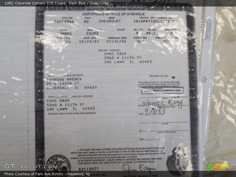 Dark Blue / Silver/Gray 1982 Chevrolet Camaro Z28 Coupe