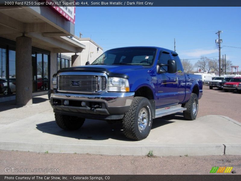 Sonic Blue Metallic / Dark Flint Grey 2003 Ford F250 Super Duty XLT SuperCab 4x4