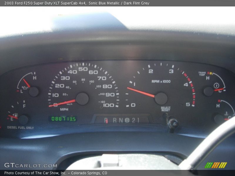 Sonic Blue Metallic / Dark Flint Grey 2003 Ford F250 Super Duty XLT SuperCab 4x4