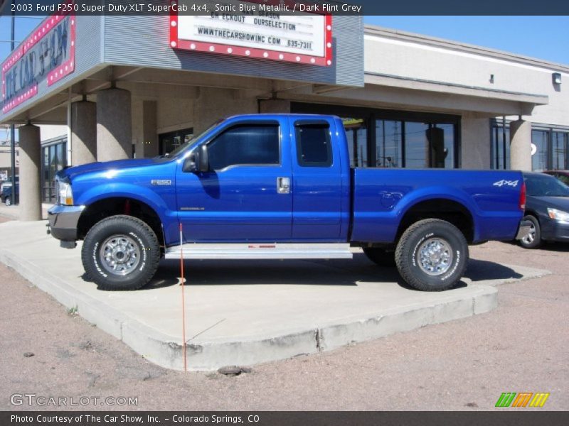 Sonic Blue Metallic / Dark Flint Grey 2003 Ford F250 Super Duty XLT SuperCab 4x4