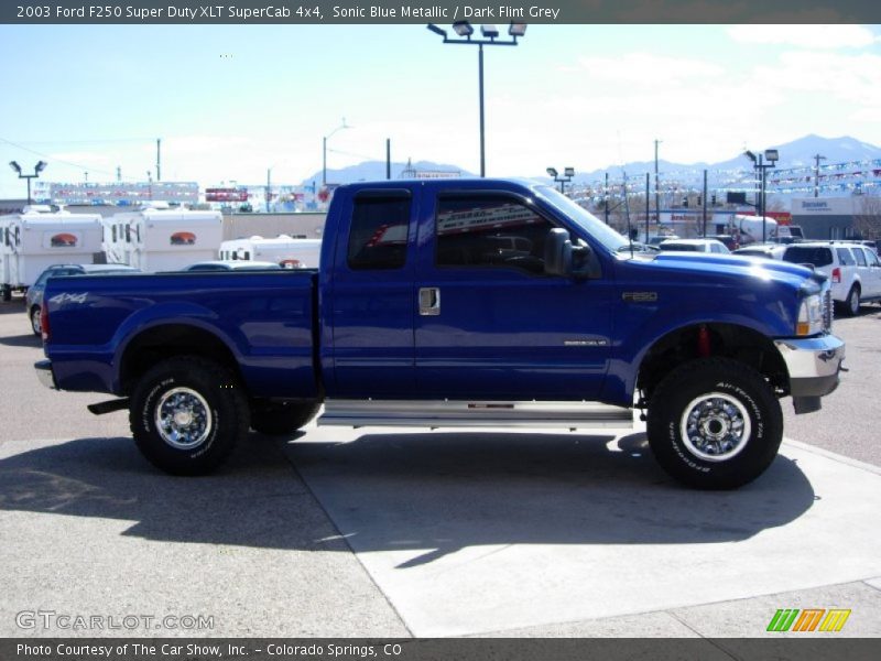Sonic Blue Metallic / Dark Flint Grey 2003 Ford F250 Super Duty XLT SuperCab 4x4