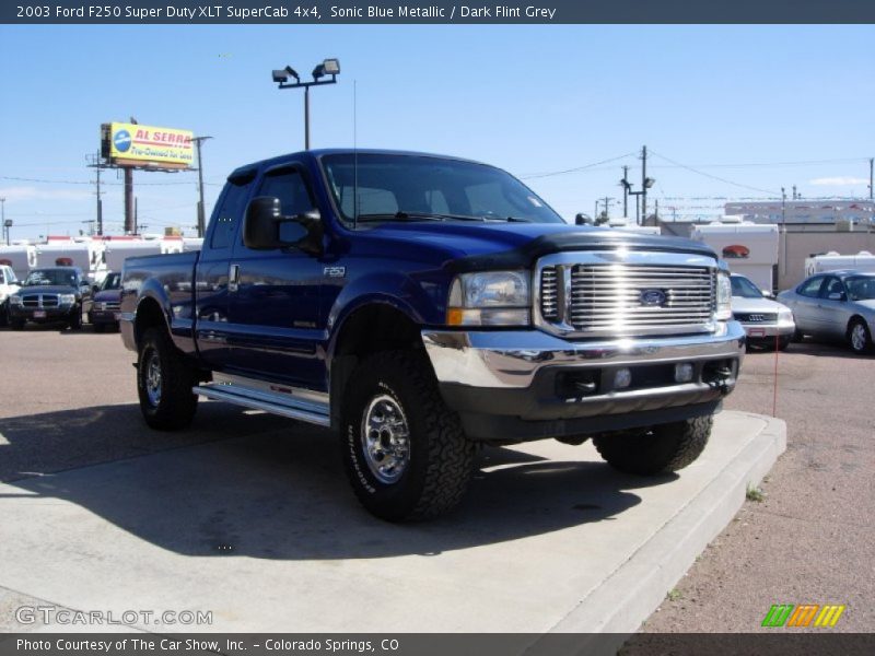 Sonic Blue Metallic / Dark Flint Grey 2003 Ford F250 Super Duty XLT SuperCab 4x4