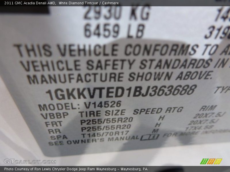 White Diamond Tintcoat / Cashmere 2011 GMC Acadia Denali AWD