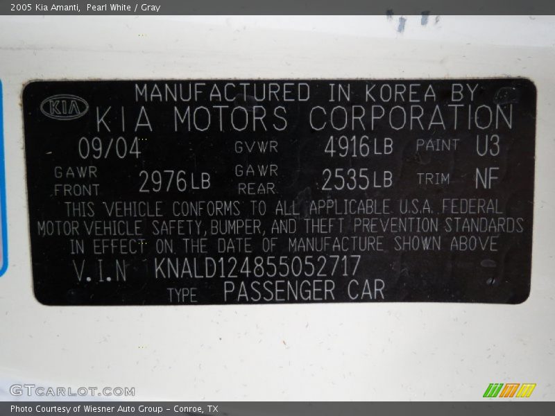 Pearl White / Gray 2005 Kia Amanti