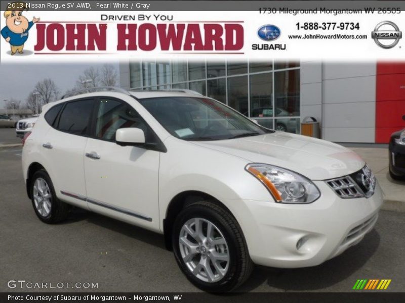 Pearl White / Gray 2013 Nissan Rogue SV AWD