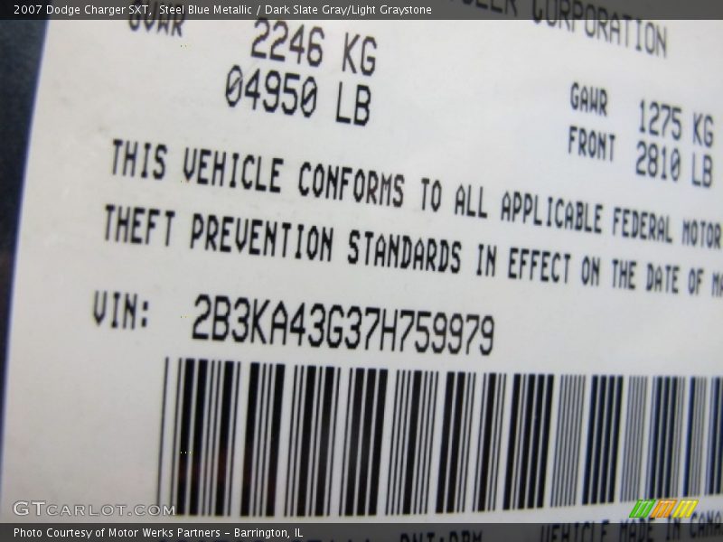Steel Blue Metallic / Dark Slate Gray/Light Graystone 2007 Dodge Charger SXT