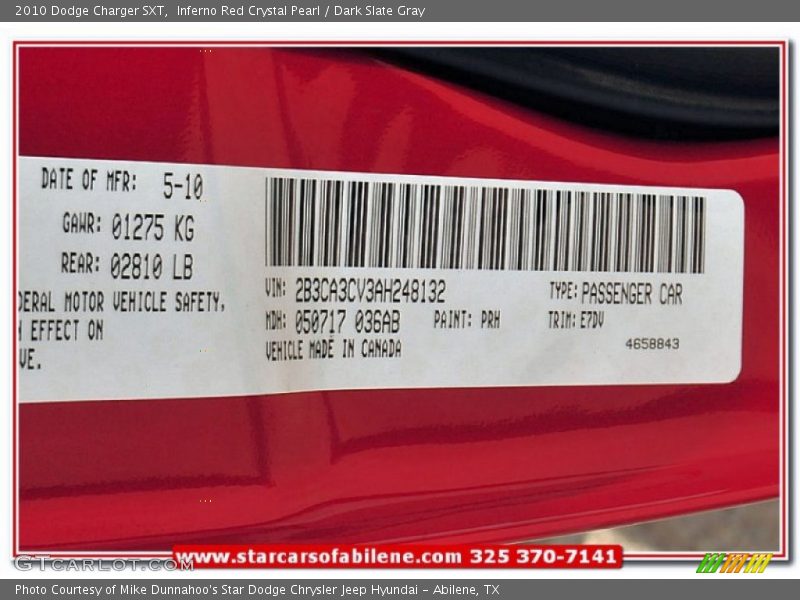 Inferno Red Crystal Pearl / Dark Slate Gray 2010 Dodge Charger SXT