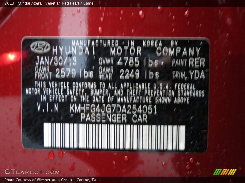 Venetian Red Pearl / Camel 2013 Hyundai Azera