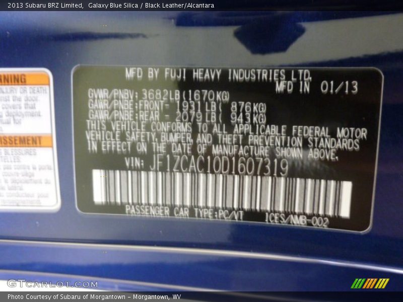 Galaxy Blue Silica / Black Leather/Alcantara 2013 Subaru BRZ Limited