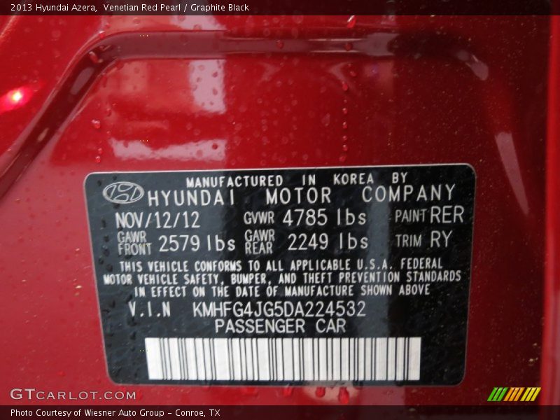 Venetian Red Pearl / Graphite Black 2013 Hyundai Azera